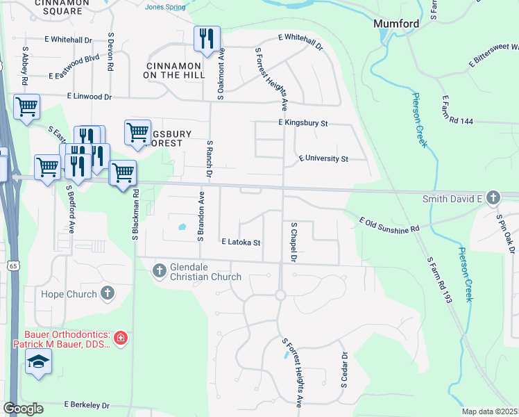 map of restaurants, bars, coffee shops, grocery stores, and more near 4161 East Eastmoor Street in Springfield