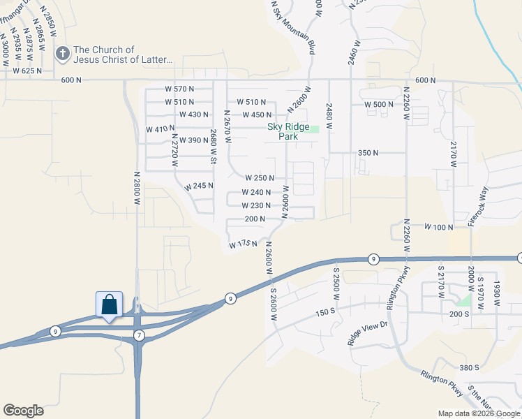 map of restaurants, bars, coffee shops, grocery stores, and more near 2628 West 230 North in Hurricane