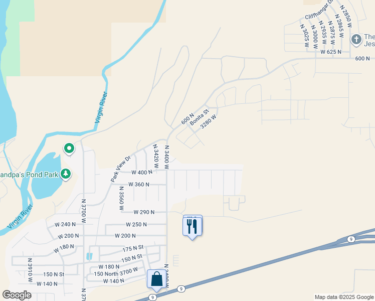 map of restaurants, bars, coffee shops, grocery stores, and more near 461 North 3380 West in Hurricane