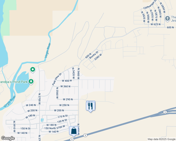 map of restaurants, bars, coffee shops, grocery stores, and more near 461 North 3380 West in Hurricane