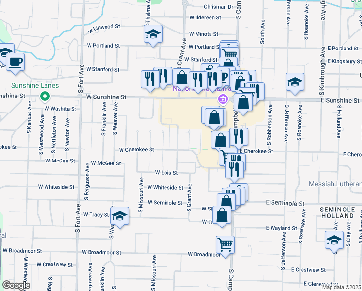 map of restaurants, bars, coffee shops, grocery stores, and more near 1946 South Grant Avenue in Springfield