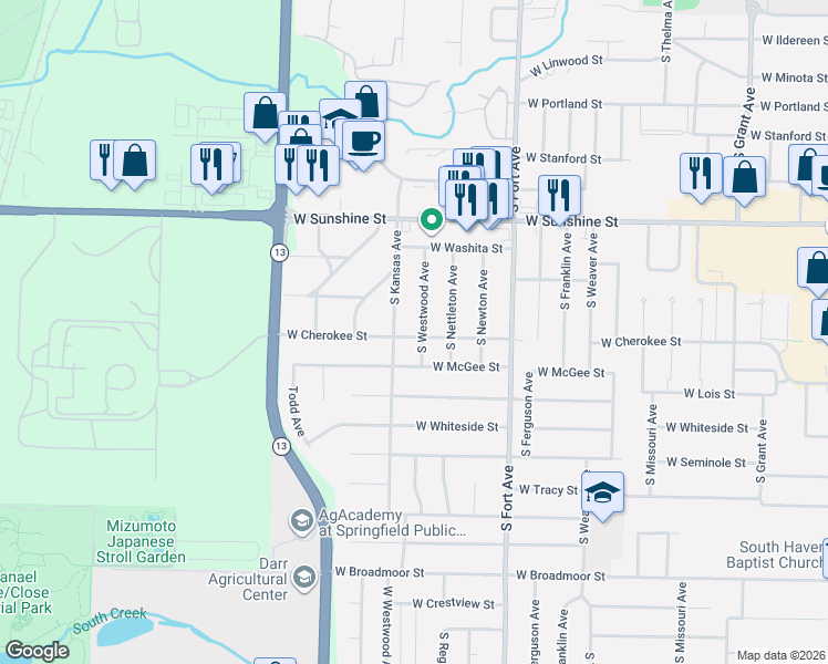 map of restaurants, bars, coffee shops, grocery stores, and more near 1962 S Westwood Ave in Springfield