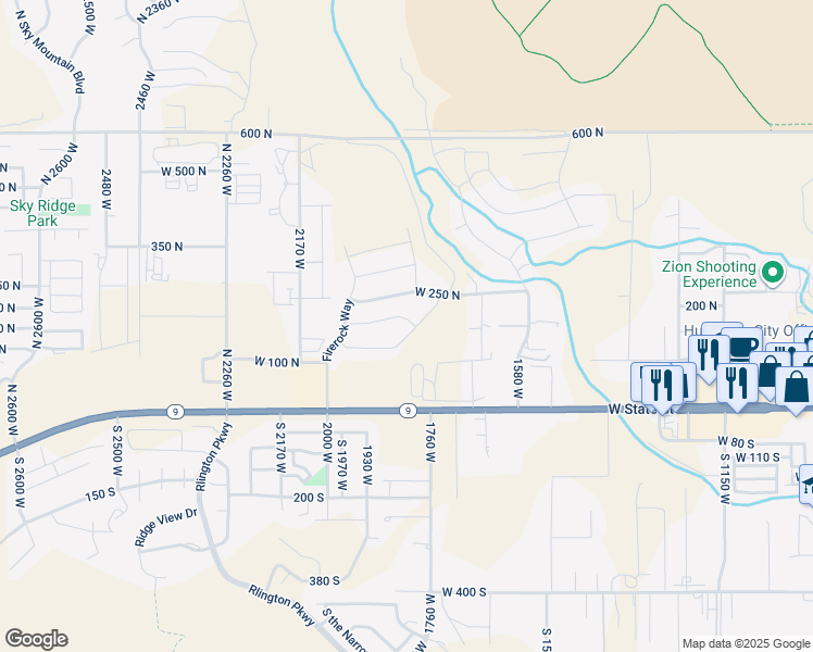 map of restaurants, bars, coffee shops, grocery stores, and more near 1823 West 180 North in Hurricane