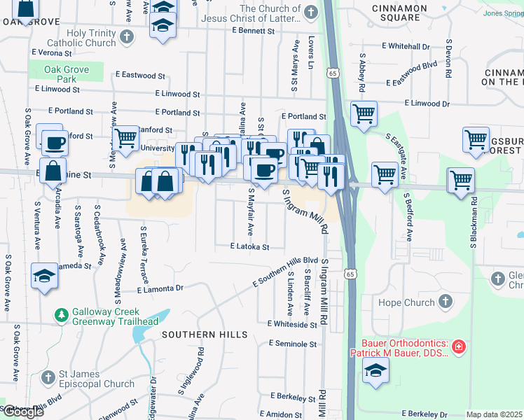 map of restaurants, bars, coffee shops, grocery stores, and more near 1911 South Saint Charles Avenue in Springfield