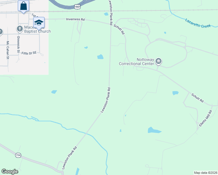 map of restaurants, bars, coffee shops, grocery stores, and more near 1031 Lewiston Plank Road in Burkeville