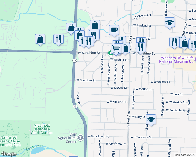 map of restaurants, bars, coffee shops, grocery stores, and more near 1947-1999 S Kansas Ave in Springfield