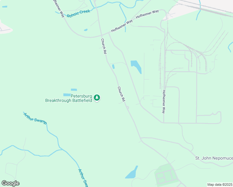 map of restaurants, bars, coffee shops, grocery stores, and more near 6716 Church Road in Petersburg