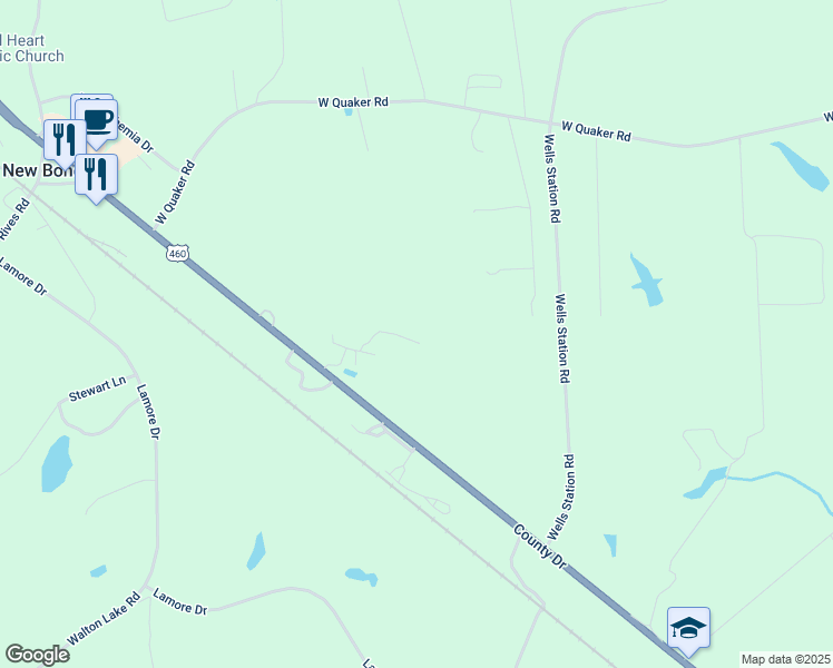 map of restaurants, bars, coffee shops, grocery stores, and more near 5210 Hillside Park Drive in Disputanta