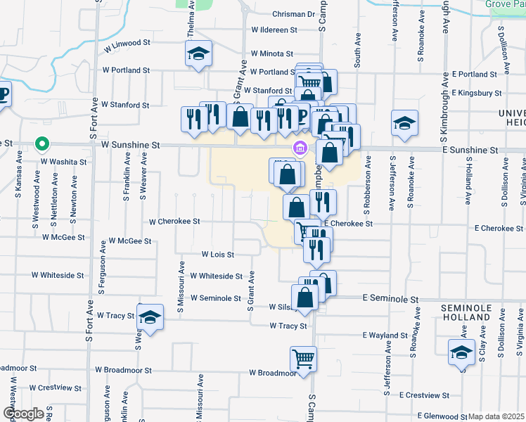 map of restaurants, bars, coffee shops, grocery stores, and more near 1947 South Wedgewood Avenue in Springfield