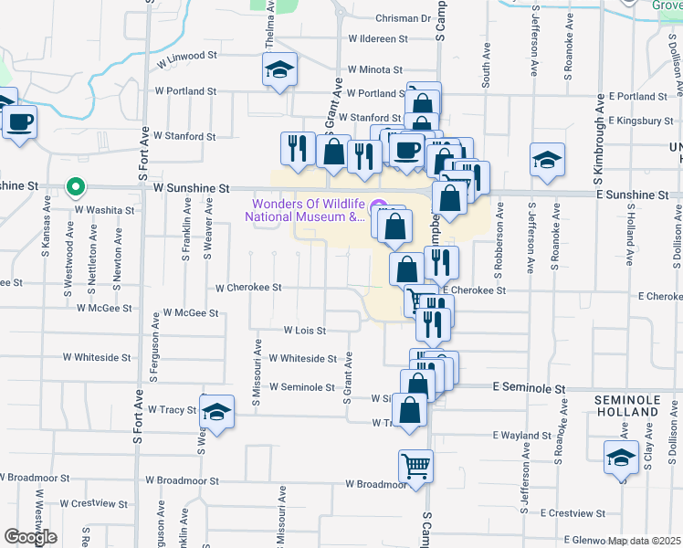 map of restaurants, bars, coffee shops, grocery stores, and more near 1946 South Grant Avenue in Springfield