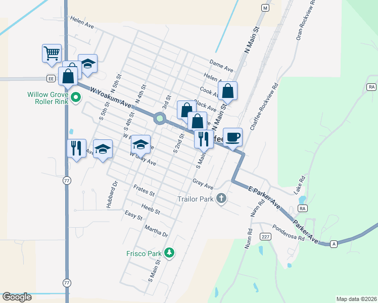 map of restaurants, bars, coffee shops, grocery stores, and more near 110 West Davidson Avenue in Chaffee