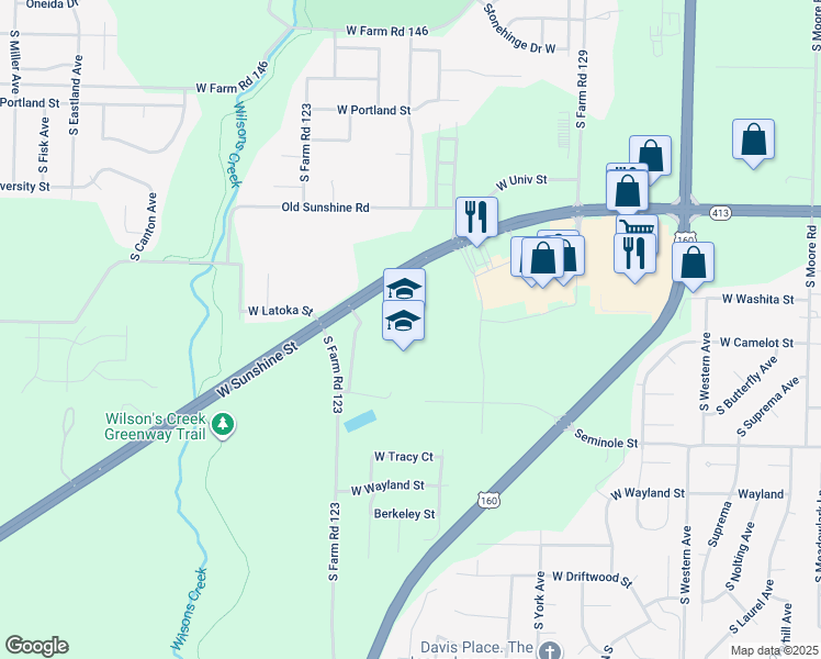 map of restaurants, bars, coffee shops, grocery stores, and more near 3990 West Sunshine Street in Springfield