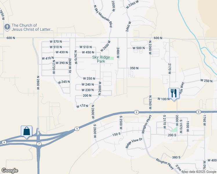 map of restaurants, bars, coffee shops, grocery stores, and more near 2542 West 225 North in Hurricane