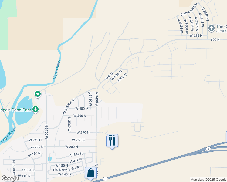 map of restaurants, bars, coffee shops, grocery stores, and more near North Torey Lane in Hurricane