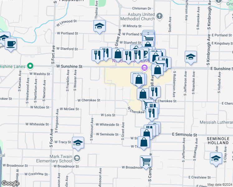 map of restaurants, bars, coffee shops, grocery stores, and more near 1946 South Grant Avenue in Springfield