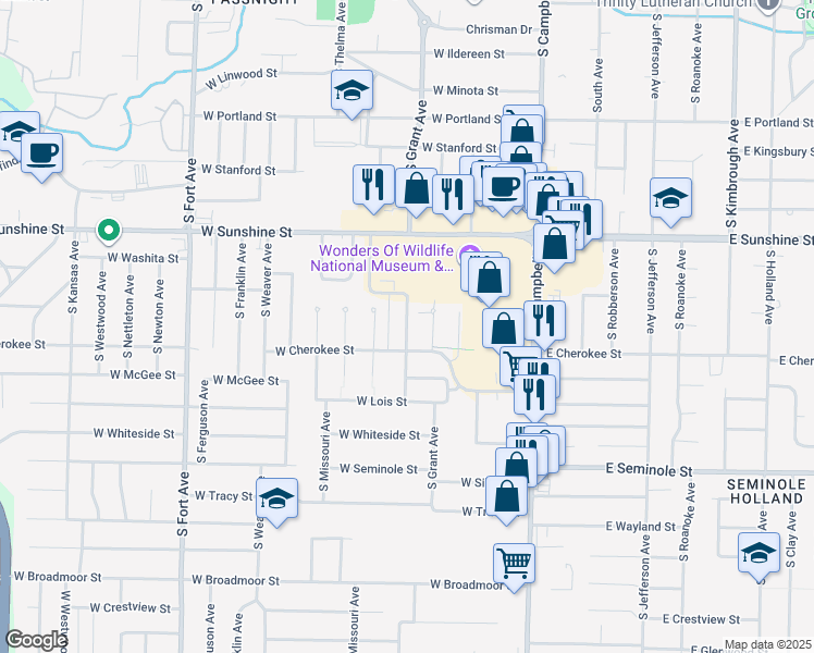 map of restaurants, bars, coffee shops, grocery stores, and more near 1946 South Grant Avenue in Springfield