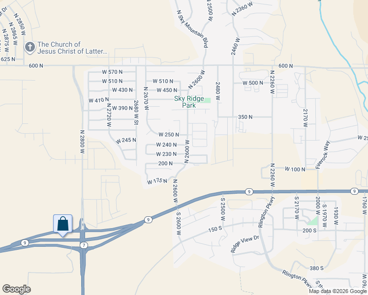 map of restaurants, bars, coffee shops, grocery stores, and more near 2607 West 240 North in Hurricane