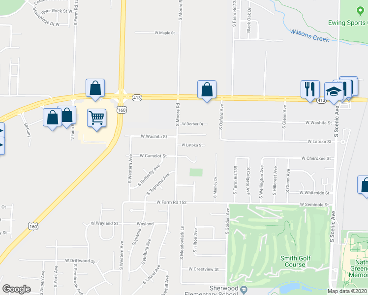map of restaurants, bars, coffee shops, grocery stores, and more near 3244 West Latoka Street in Springfield