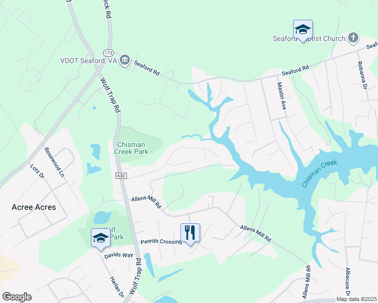 map of restaurants, bars, coffee shops, grocery stores, and more near 211 Barcroft Drive in Yorktown