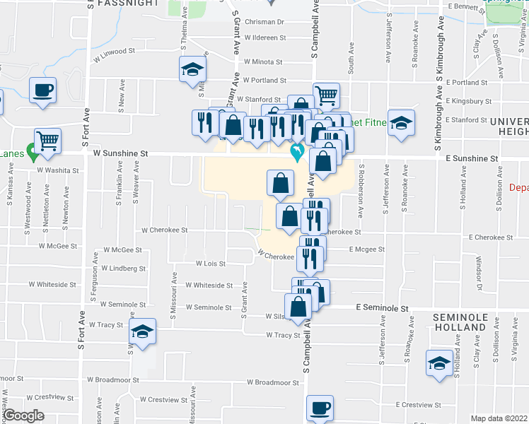 map of restaurants, bars, coffee shops, grocery stores, and more near 1928 South Wedgewood Avenue in Springfield