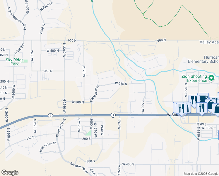 map of restaurants, bars, coffee shops, grocery stores, and more near 1858 West 180 North in Hurricane