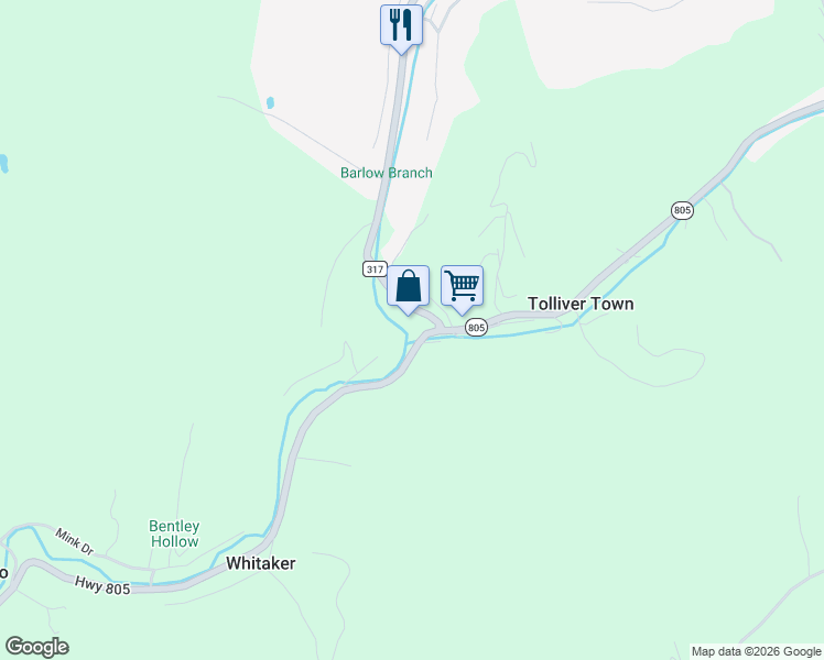 map of restaurants, bars, coffee shops, grocery stores, and more near 3043 Kentucky 805 in Letcher County