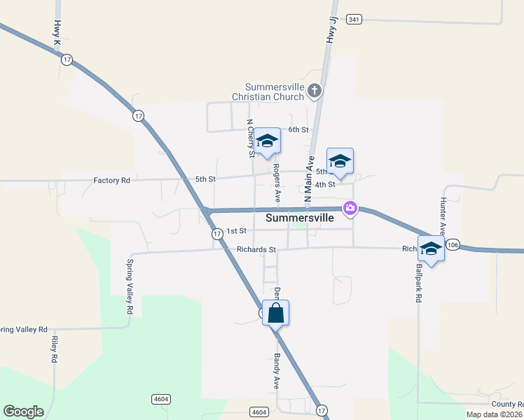 map of restaurants, bars, coffee shops, grocery stores, and more near 352 2nd Street in Summersville