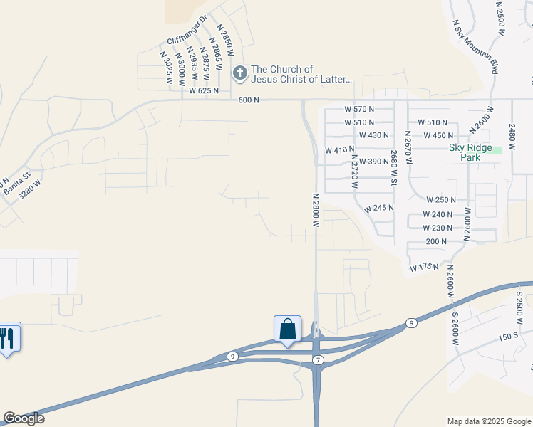map of restaurants, bars, coffee shops, grocery stores, and more near West 210 North in Hurricane