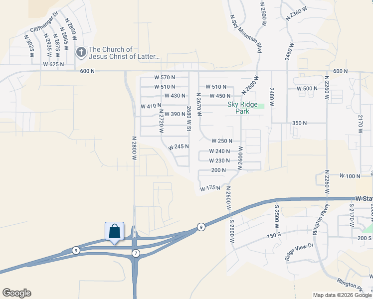 map of restaurants, bars, coffee shops, grocery stores, and more near 2541 West 245 North in Hurricane