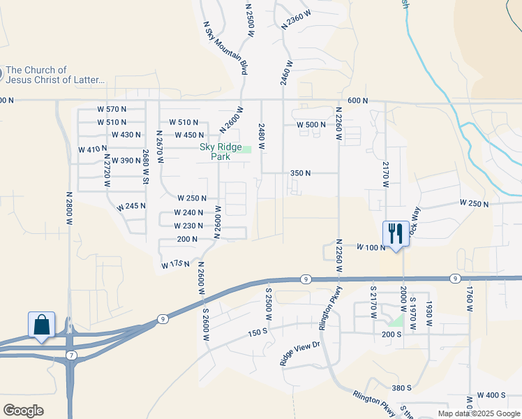 map of restaurants, bars, coffee shops, grocery stores, and more near 281 North 2530 West in Hurricane
