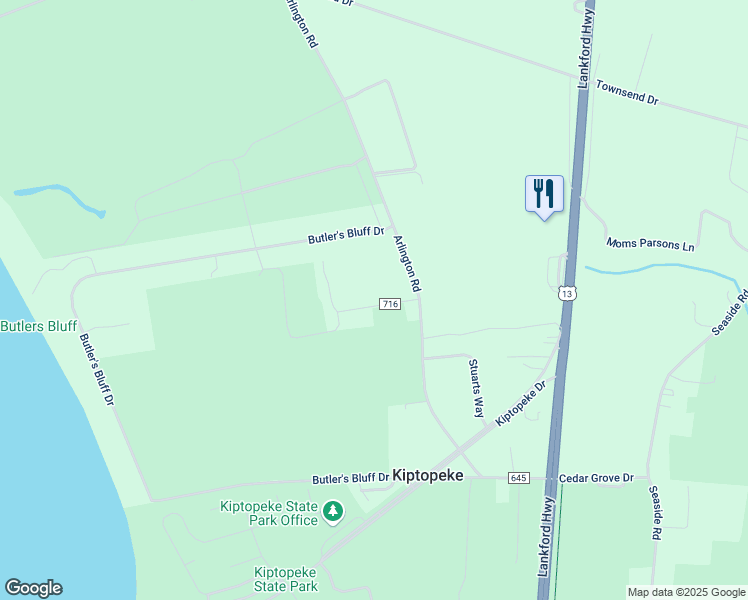 map of restaurants, bars, coffee shops, grocery stores, and more near 29186 Arlington Road in Cape Charles