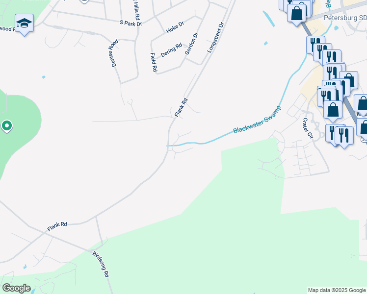 map of restaurants, bars, coffee shops, grocery stores, and more near 1110 Fort Hayes Drive in Petersburg