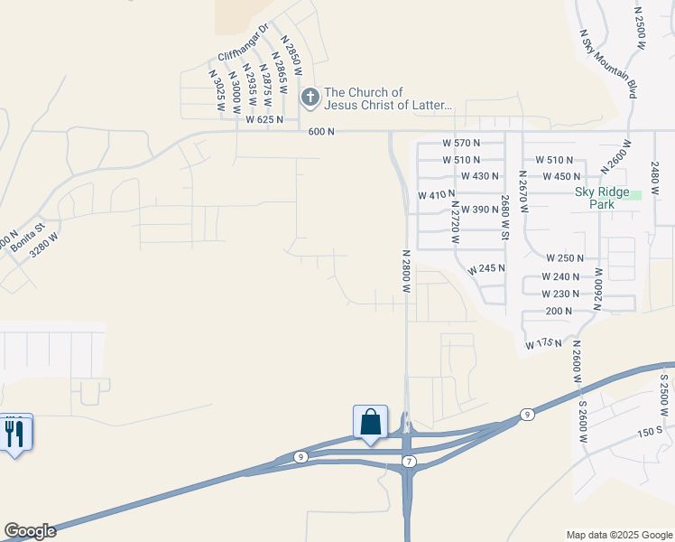 map of restaurants, bars, coffee shops, grocery stores, and more near 372 North 2830 West in Hurricane