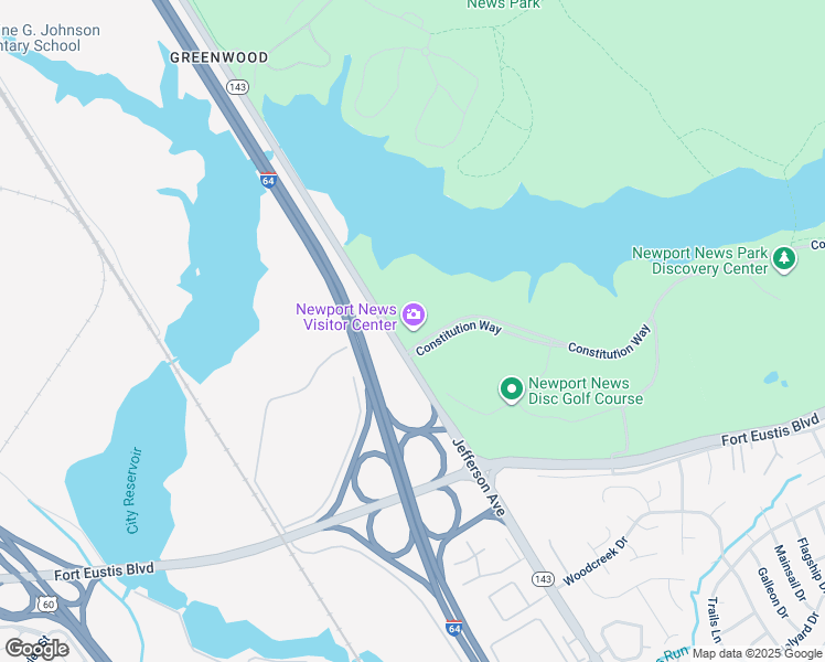 map of restaurants, bars, coffee shops, grocery stores, and more near 13560 Jefferson Avenue in Newport News