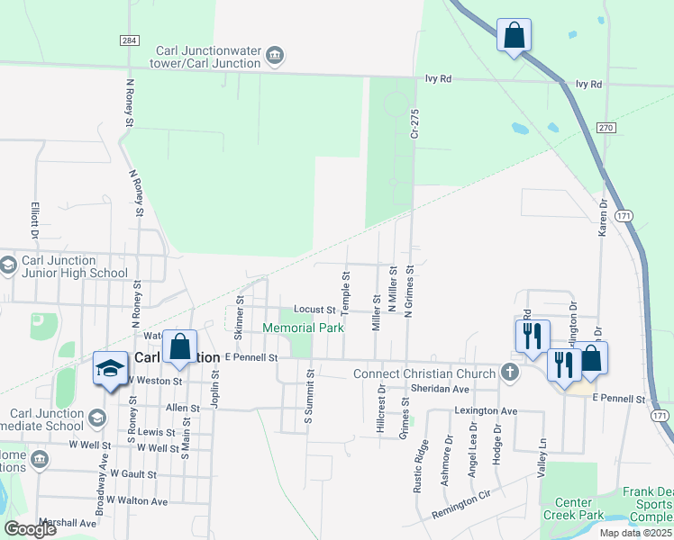 map of restaurants, bars, coffee shops, grocery stores, and more near 504 Cherry Street in Carl Junction