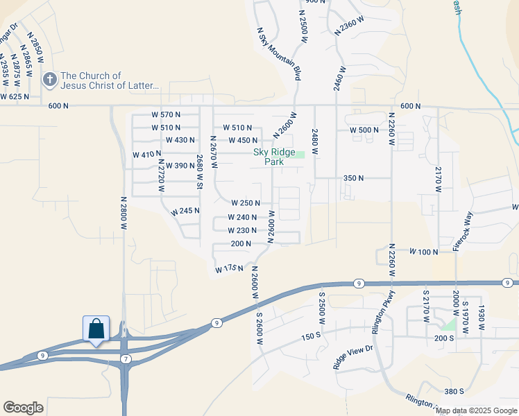 map of restaurants, bars, coffee shops, grocery stores, and more near 2615 West 250 North in Hurricane