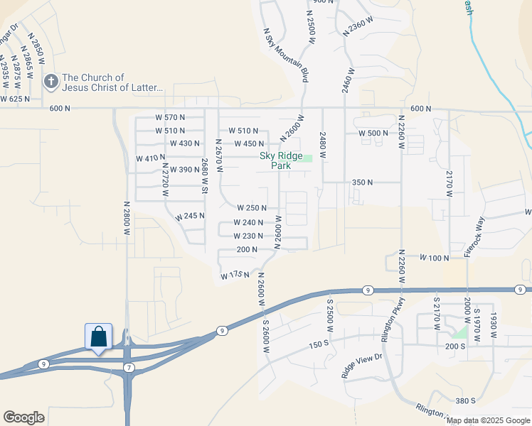 map of restaurants, bars, coffee shops, grocery stores, and more near 2615 West 250 North in Hurricane