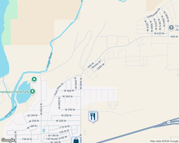 map of restaurants, bars, coffee shops, grocery stores, and more near 3361 Bonita Street in Hurricane