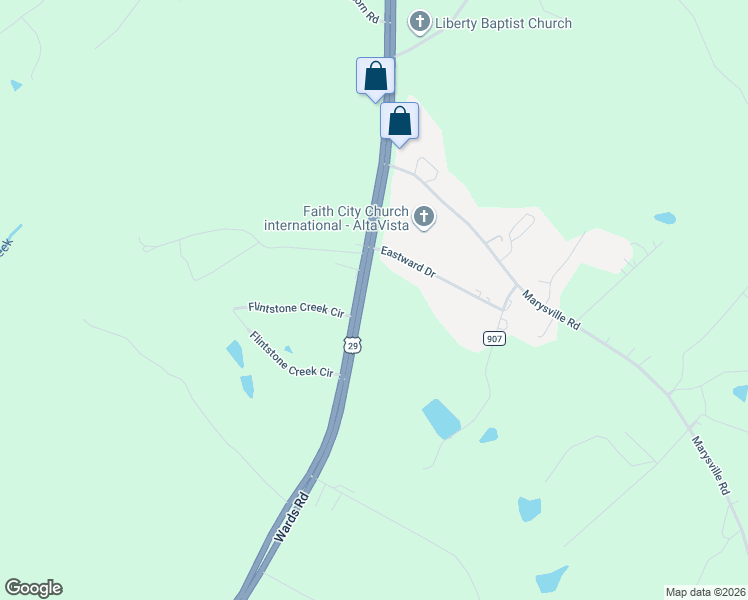 map of restaurants, bars, coffee shops, grocery stores, and more near 3583 Wards Road in Altavista
