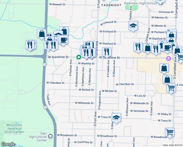 map of restaurants, bars, coffee shops, grocery stores, and more near 1903 South Fort Avenue in Springfield
