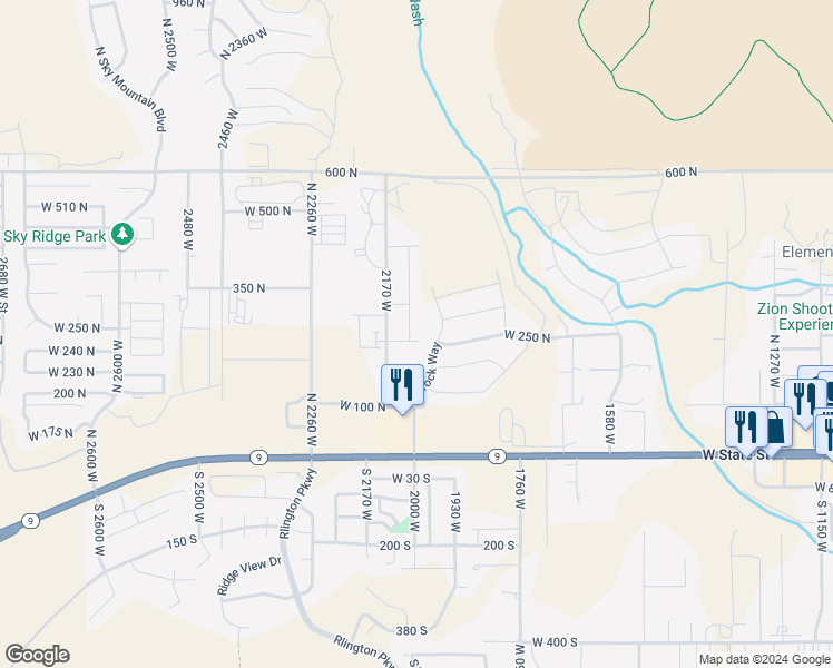 map of restaurants, bars, coffee shops, grocery stores, and more near 238 North 2020 West in Hurricane