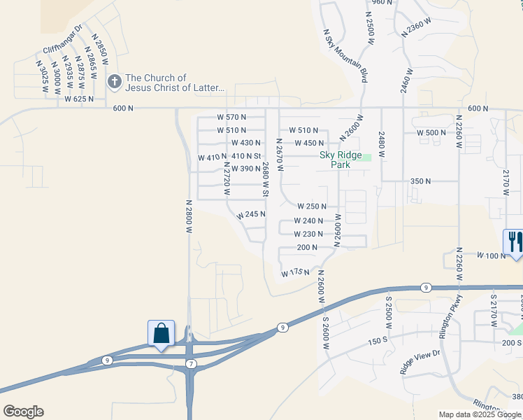 map of restaurants, bars, coffee shops, grocery stores, and more near 2683 West 270 North in Hurricane