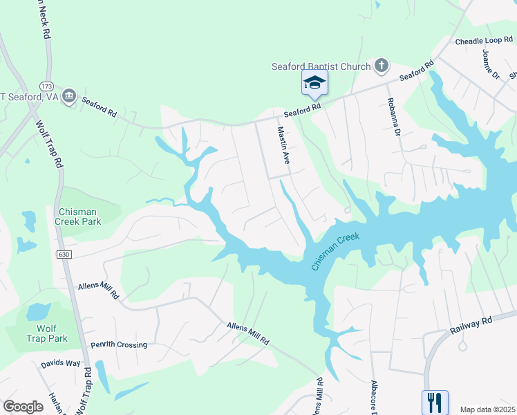 map of restaurants, bars, coffee shops, grocery stores, and more near 309 Moss Avenue in Seaford