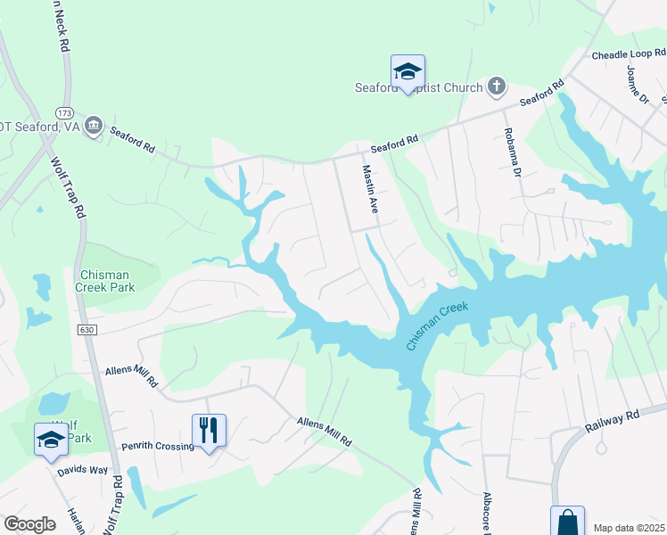 map of restaurants, bars, coffee shops, grocery stores, and more near 309 Moss Avenue in Seaford