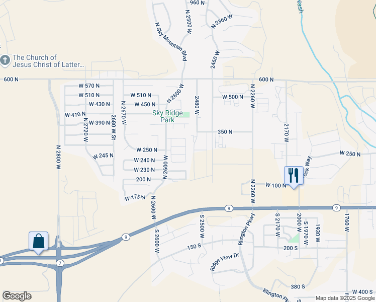 map of restaurants, bars, coffee shops, grocery stores, and more near 2545 West 260 North in Hurricane