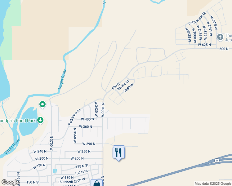 map of restaurants, bars, coffee shops, grocery stores, and more near 3353 Bonita Street in Hurricane