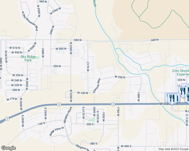 map of restaurants, bars, coffee shops, grocery stores, and more near 266 North 2020 West in Hurricane