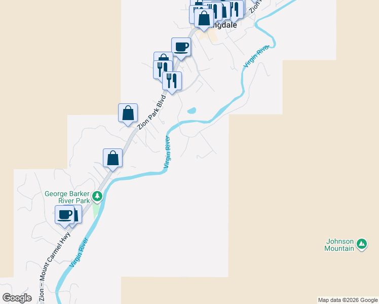map of restaurants, bars, coffee shops, grocery stores, and more near 105 River Bend Circle in Springdale