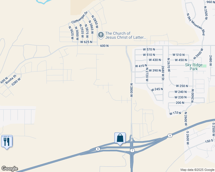 map of restaurants, bars, coffee shops, grocery stores, and more near North 2830 West in Hurricane