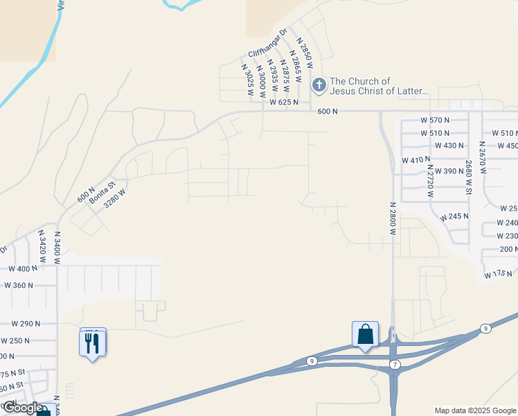 map of restaurants, bars, coffee shops, grocery stores, and more near 524 North 3010 West in Hurricane